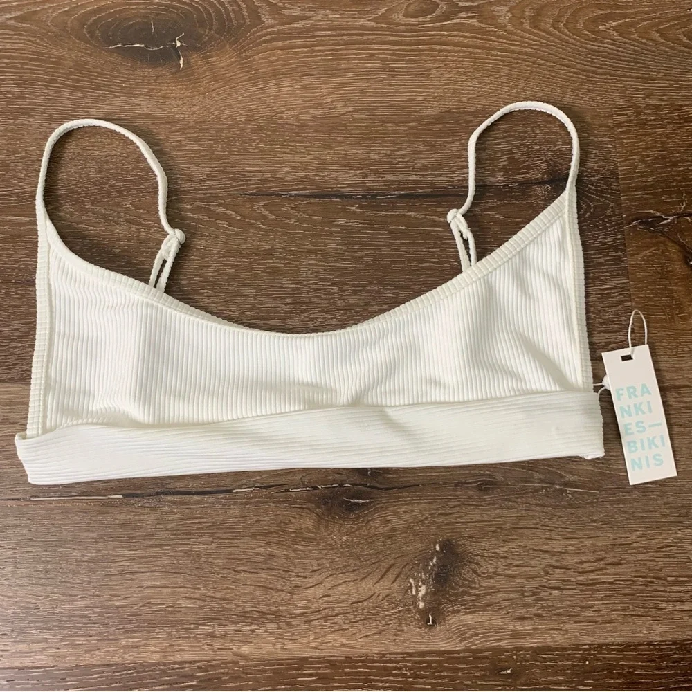 Frankie’s Bikinis Womens Gavin white ribbed bikini top XL NWT
